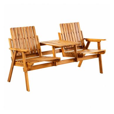 Bancă de grădină 153x65x82 cm, 2 locuri, cu raft lateral, lemn de salcâm, maro