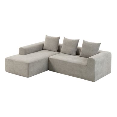 Canapea de Colț cu 3 Locuri și șEzlong, Șezut Lat, Canapea Modulară cu șEzlong, Cotiere Late, 3 Perne, Chenille, Living, 242x178