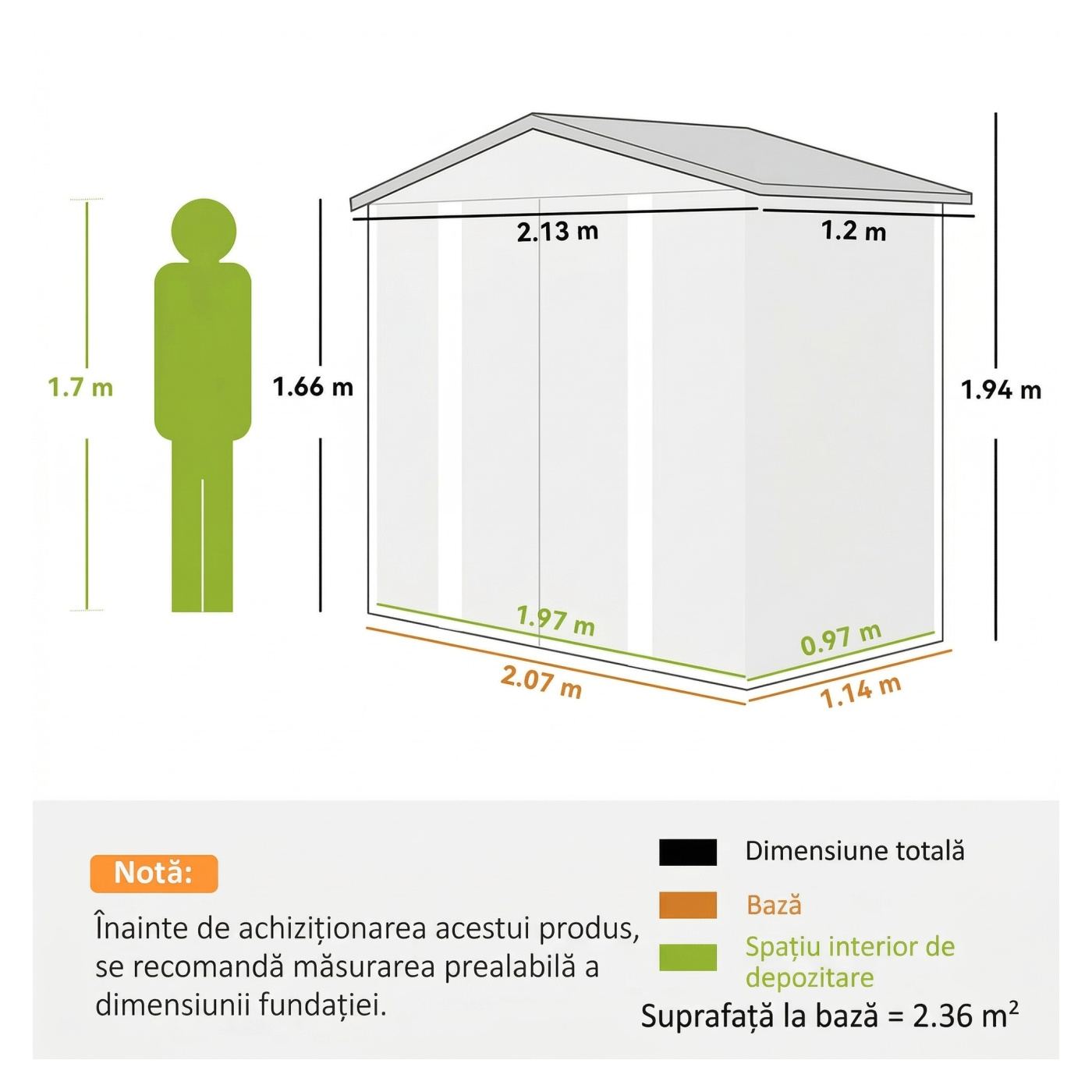 Градинска постройка 2.36 м² стоманена с 4 вентилационни отвора и 2 плъзгащи се врати, навес за инструменти с наклонен покрив, за - 5
