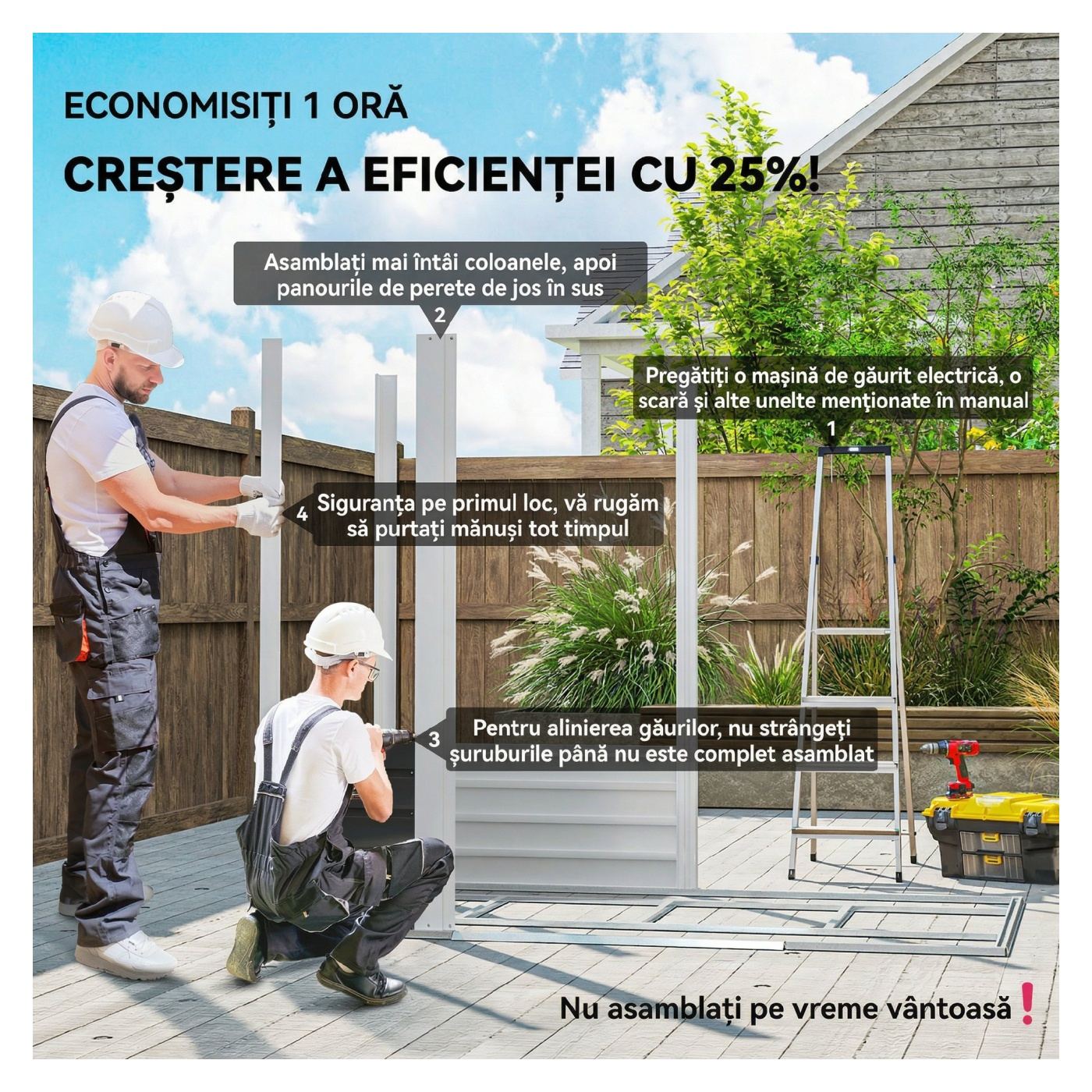 Градинска постройка 2.36 м² стоманена с 4 вентилационни отвора и 2 плъзгащи се врати, навес за инструменти с наклонен покрив, за - 7