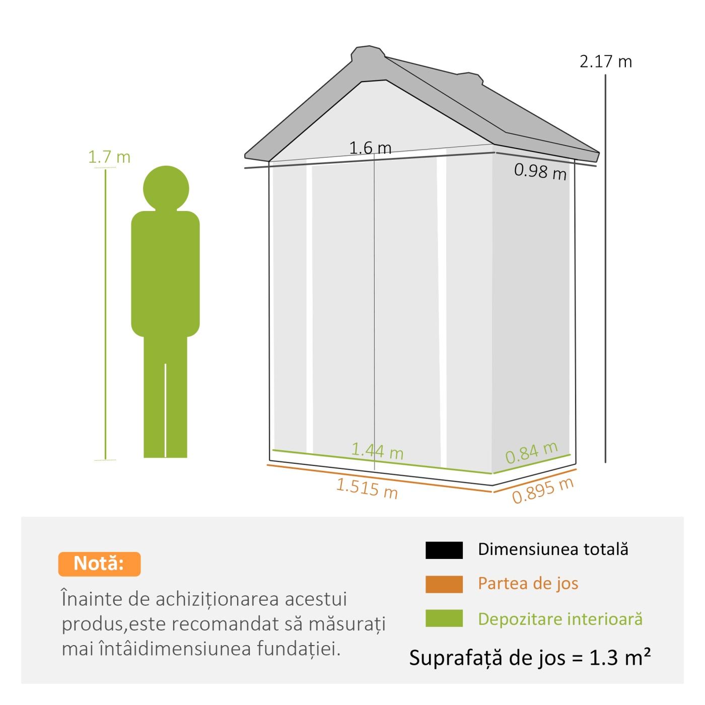 Градинска постройка 1.3м² Пластмасова с под, Метална рамка, Склад за инструменти с вентилация, 2 прозореца, Двойна врата - 3