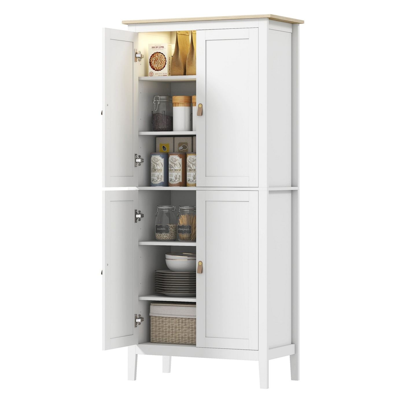 Висок кухненски бюфет 177 см, свободностоящ шкаф с LED сензор за движение, 3-цветно димируемо осветление, 4 врати - 12