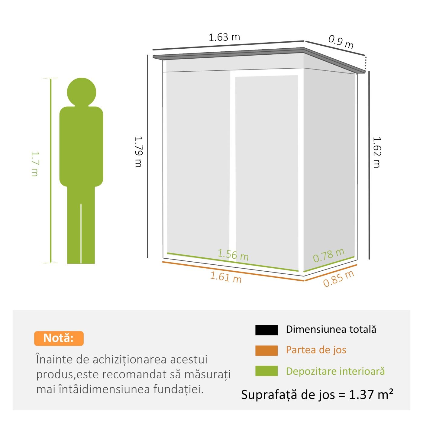 Градинска постройка 1.37м² поцинкована стомана с вентилация, заключваща се врата, наклонен покрив, ръкавици - 3