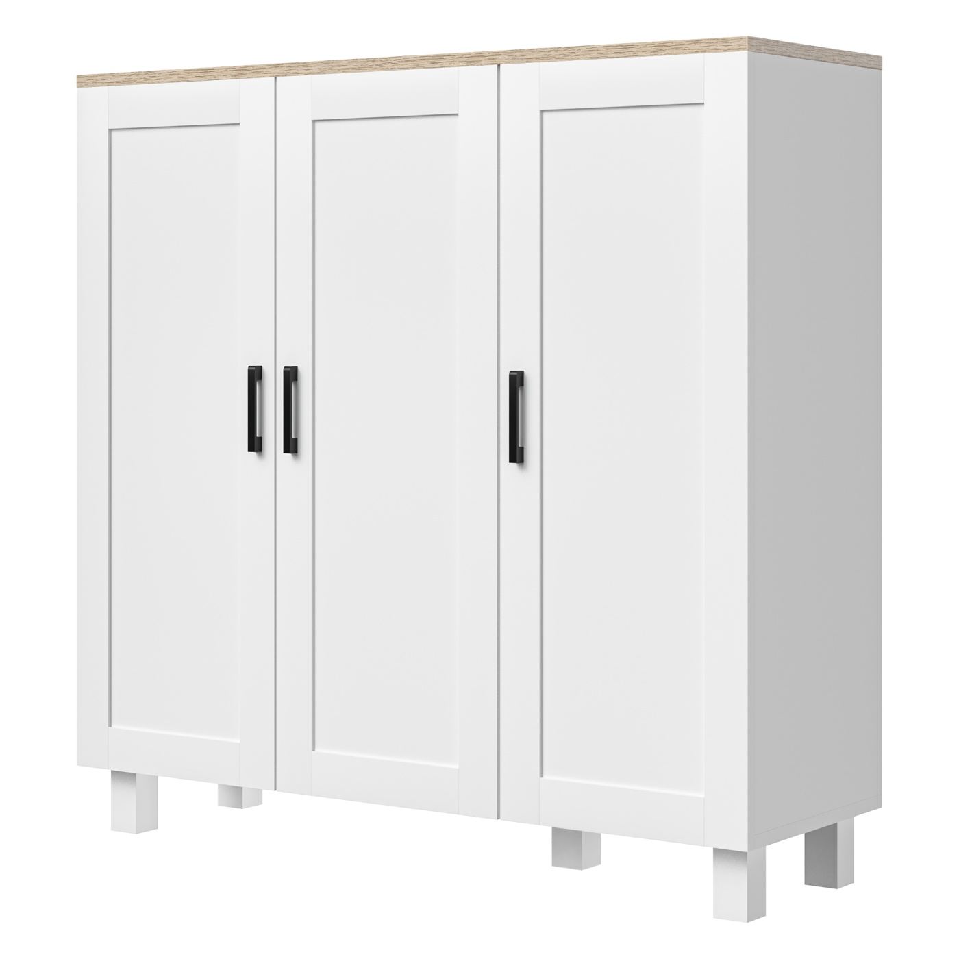 Дървен кухненски бюфет, шкаф с 3 врати, регулируеми рафтове, скандинавски стил, за всекидневна, трапезария, 90 x 30 x 90 см, А - 23