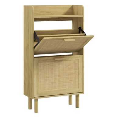 Scarpieră Slim Economisitoare de Spațiu cu 2 Uși Rabatabile, Stil Boho, Rafturi Reglabile, Blat Superior, 4 Picioare, Pentru 12 