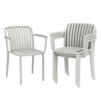 Set 4 Scaune de Grădină Stackabile din Polipropilenă Anti-UV, Design Lamelar cu Cotiere, pentru Terasă Balcon Exterior Interior,