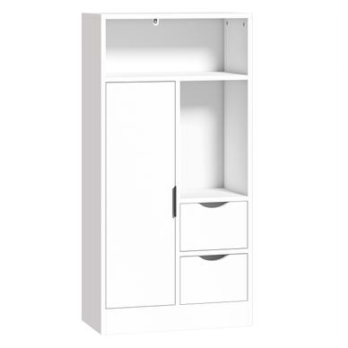Dulap Baie Slim cu 2 Sertare, Compartimente Deschise, Raft Reglabil, pentru Bucătărie, Living, Hol, 50x25x100 cm, Alb