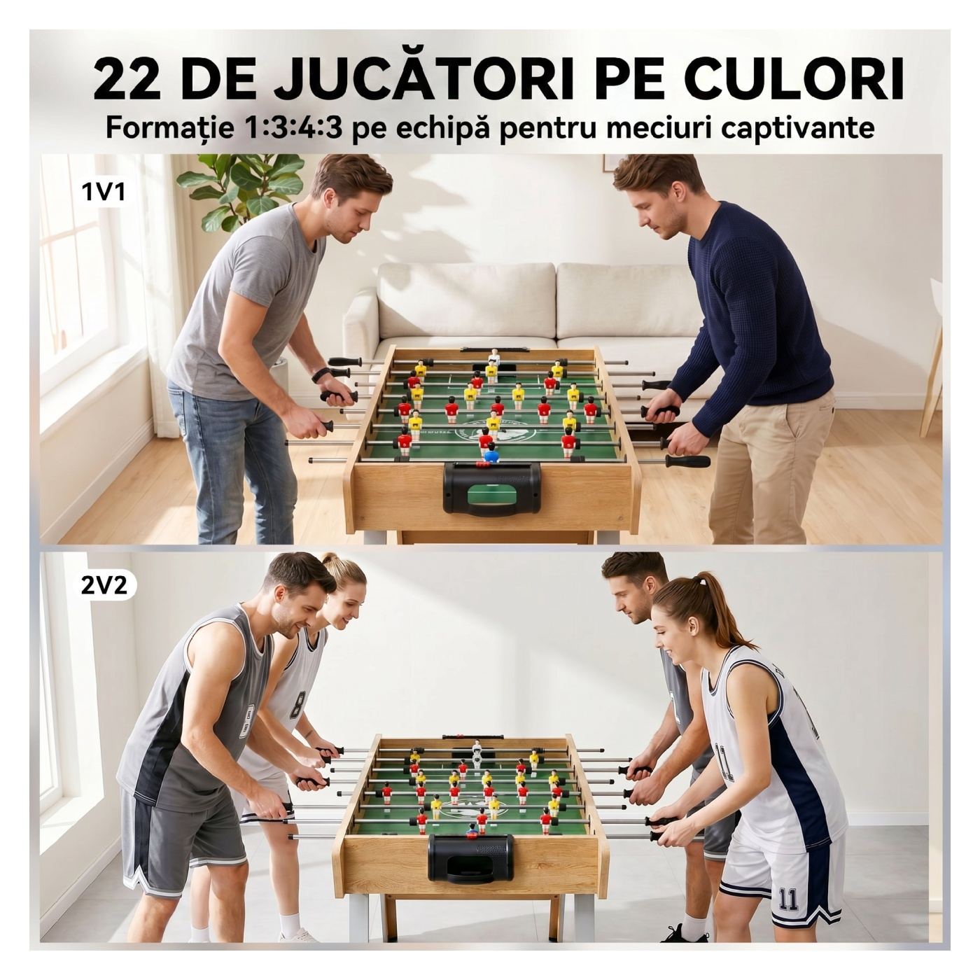 Настолен футбол, Игрална маса с 22 играчи, 2 топки, 2 ръчни брояча, Неплъзгащи се дръжки, За възрастни и деца, Дом, Ска - 5