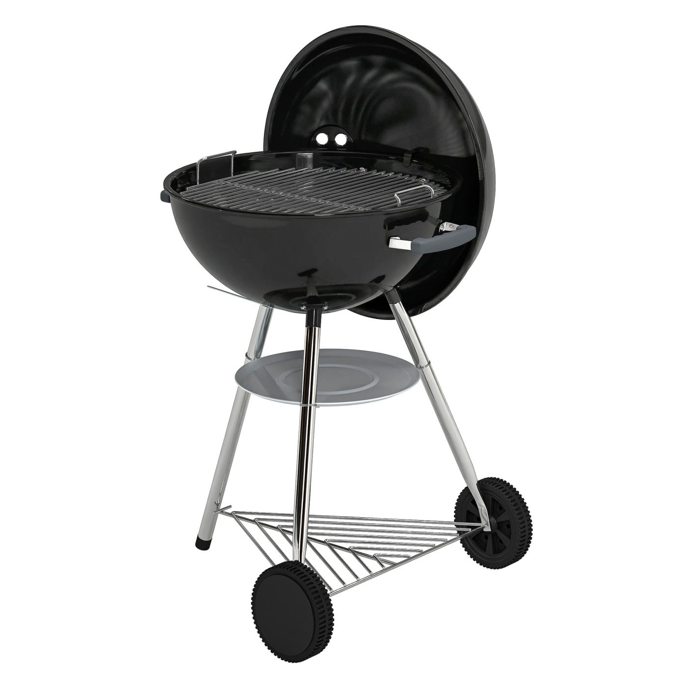Преносимо барбекю на дървени въглища, опушвач BBQ с капак, кръгла външна скара с термометър, 2 тави за въглища, рафт за съхранен - 12