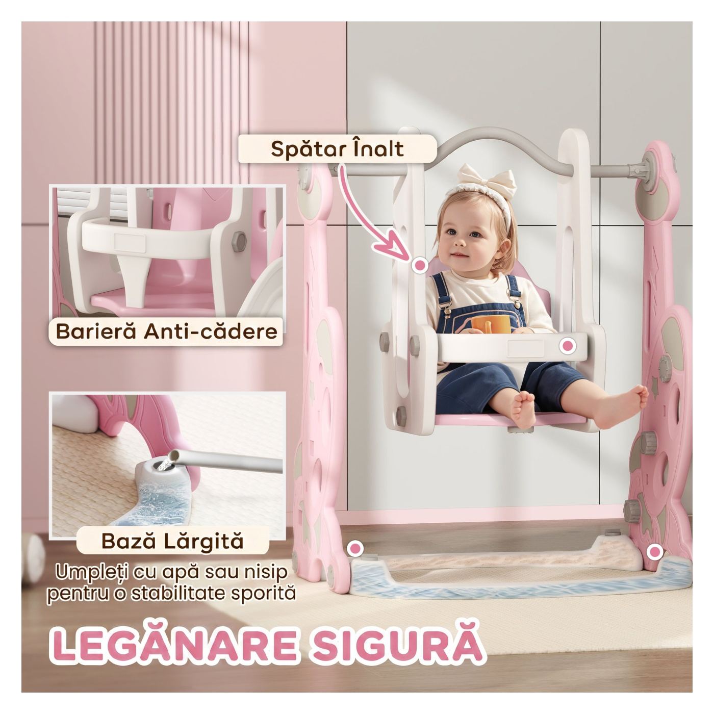 Детска пързалка 4 в 1 с люлка, стълба за катерене и баскетболен кош, комплект за игра за закрито/открито - 6