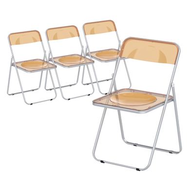 Set 4 Scaune Pliabile din Acril, Scaune Portabile de Interior cu Cadru din Oțel, Economisire Spațiu pentru Casă, Birou, Bucătări