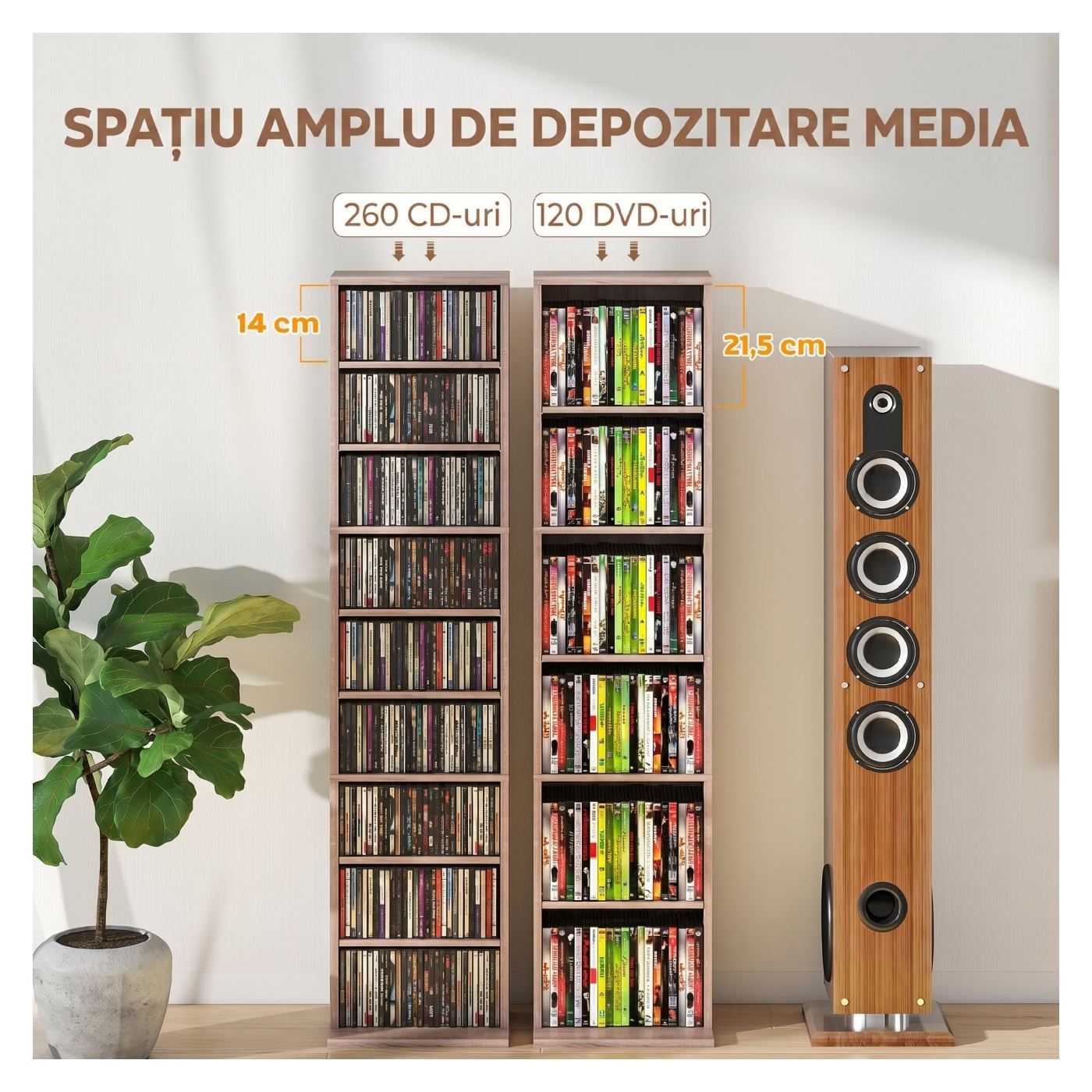 Шкаф за съхранение на CD с 6 регулируеми рафта, Компактна дървена единица с 9 отделения, за всекидневна, спалня - 4