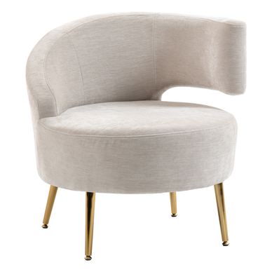 Scaun Modern pentru Living cu Spătar Arcuit și Arcuri Individuale, Tapițat cu Chenille, Spumă, Lemn și Oțel, 69x65x67 cm, Crem ș
