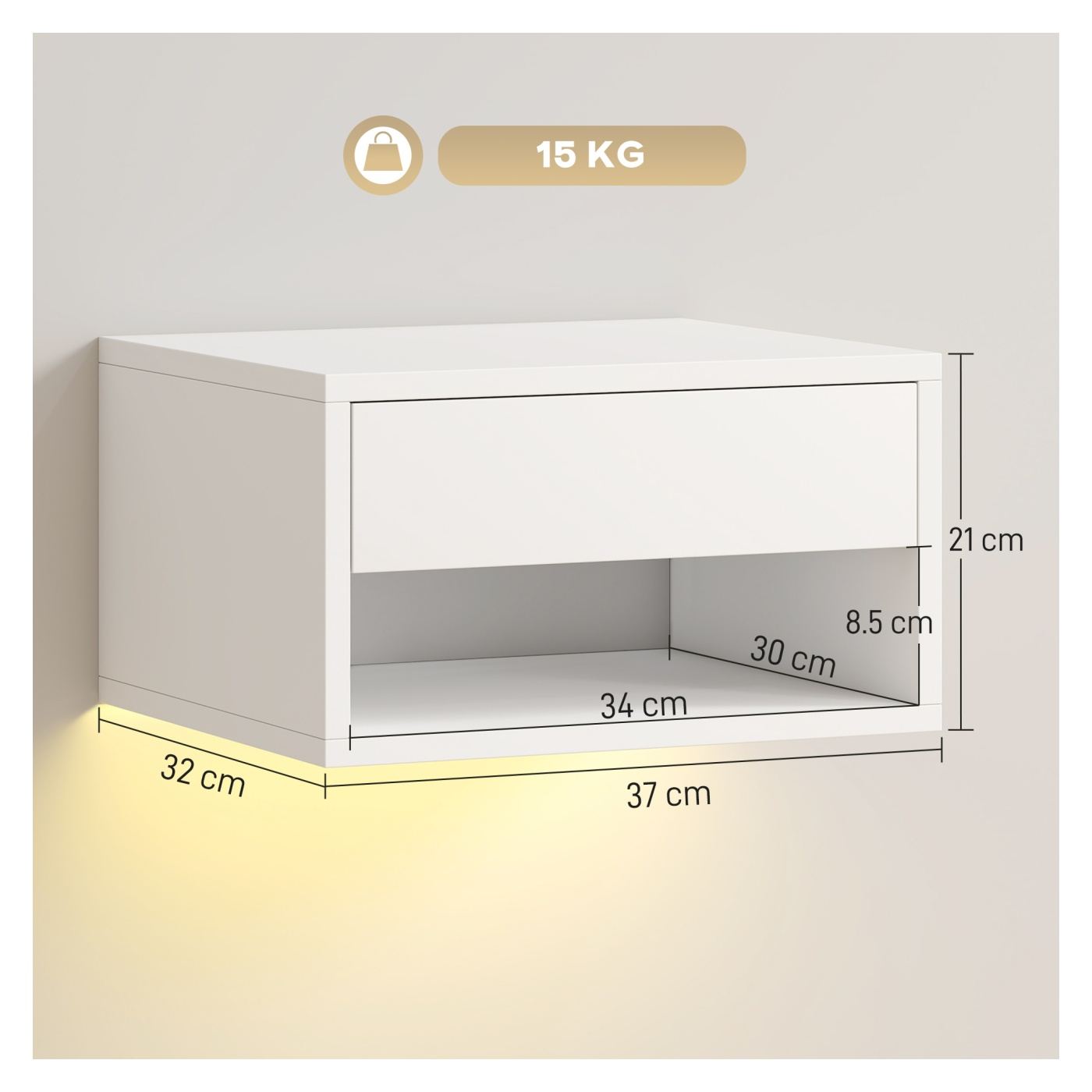 Комплект от 2 стенни нощни шкафчета за спалня с интегрирани RGB LED светлини и управление чрез приложение, Комплект модерни нощн - 3
