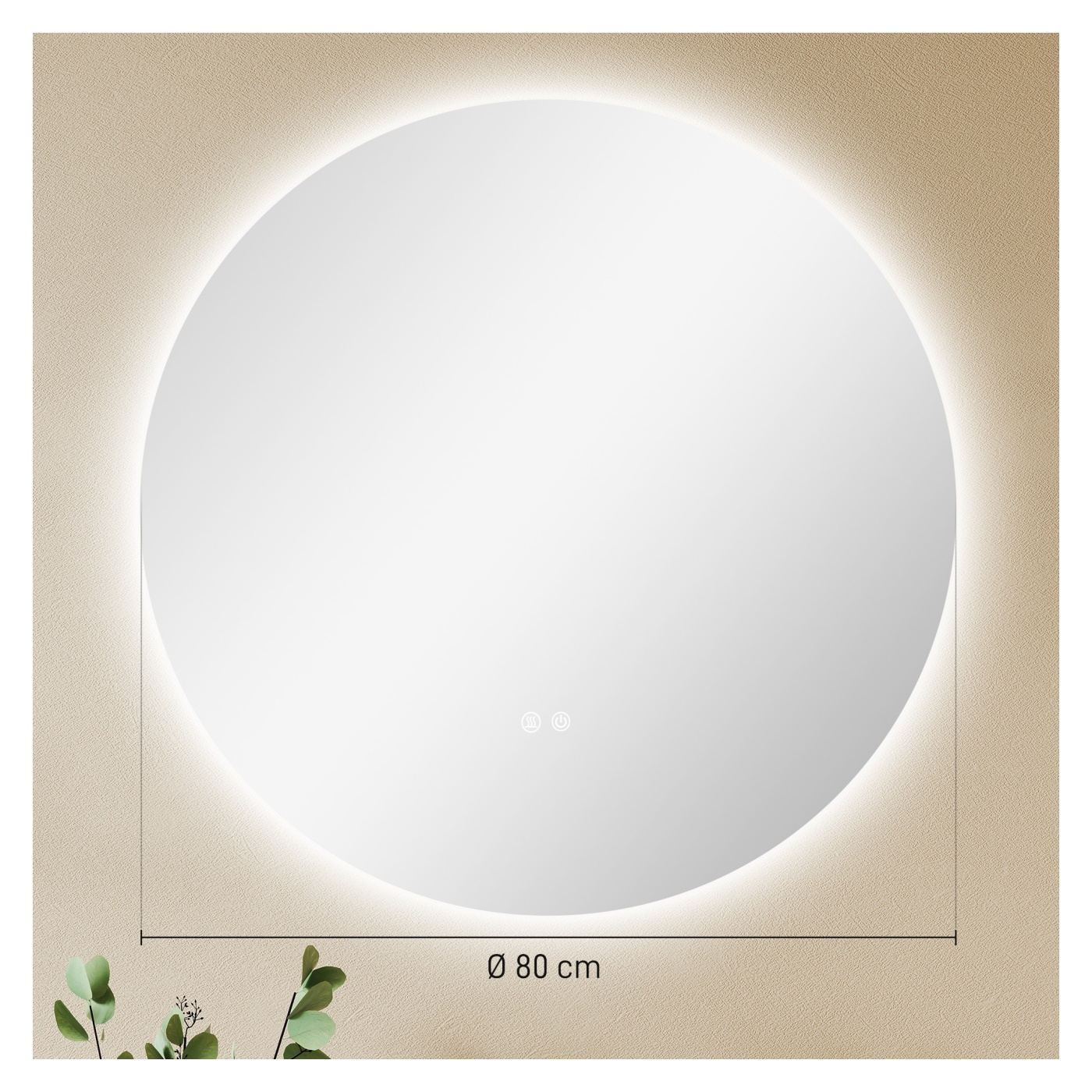 Кръгло LED огледало за баня 80 см, 3 цвята, 3000-6500K, осветено огледало за стена с докосване, димируемо - 3