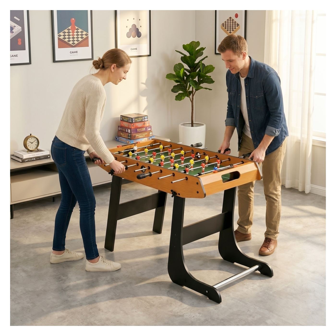 Сгъваема футболна маса, мини футболна маса с 22 играчи, 2 топки, 2 ръчни табла за резултати и дръжки против приплъзване, комплек - 2