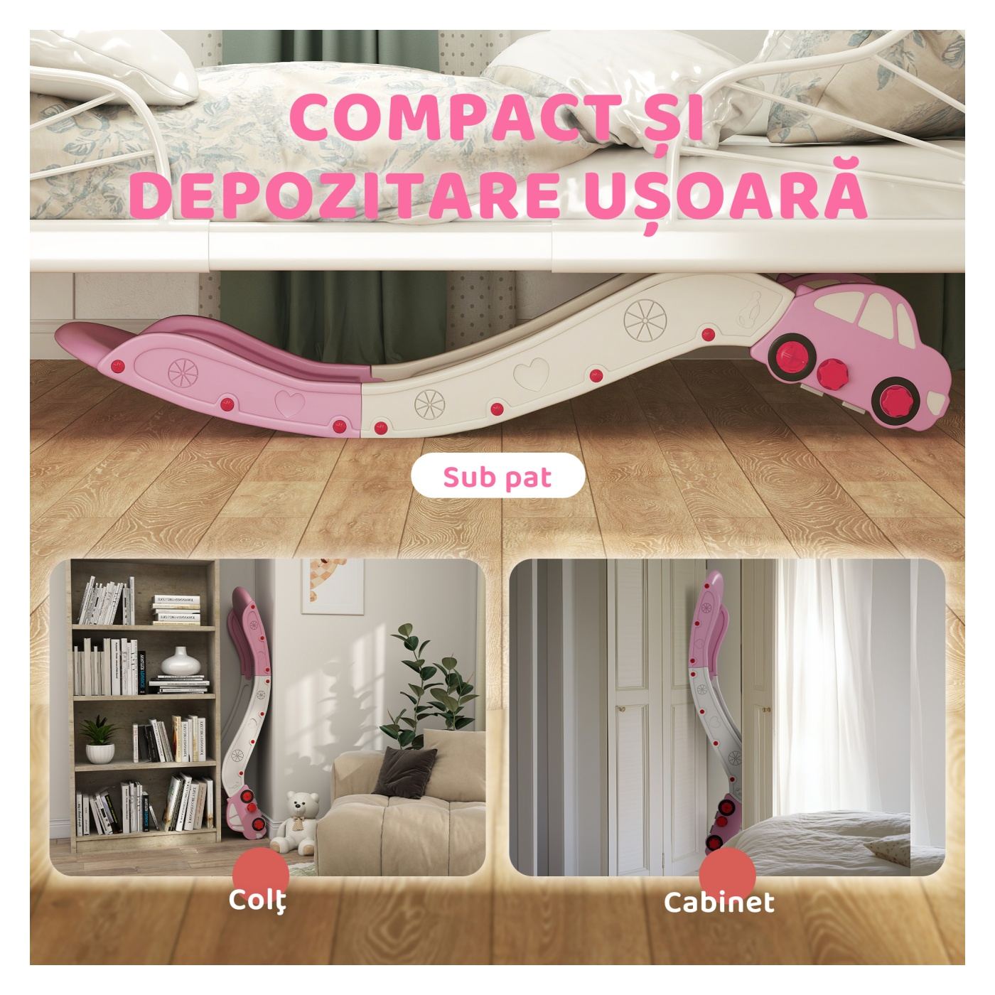 Детска пързалка от HDPE с интегрирана зона за омекотяване, 175x43x73 см, за дивани, легла и повърхности от 40-60 см, 1 - 11