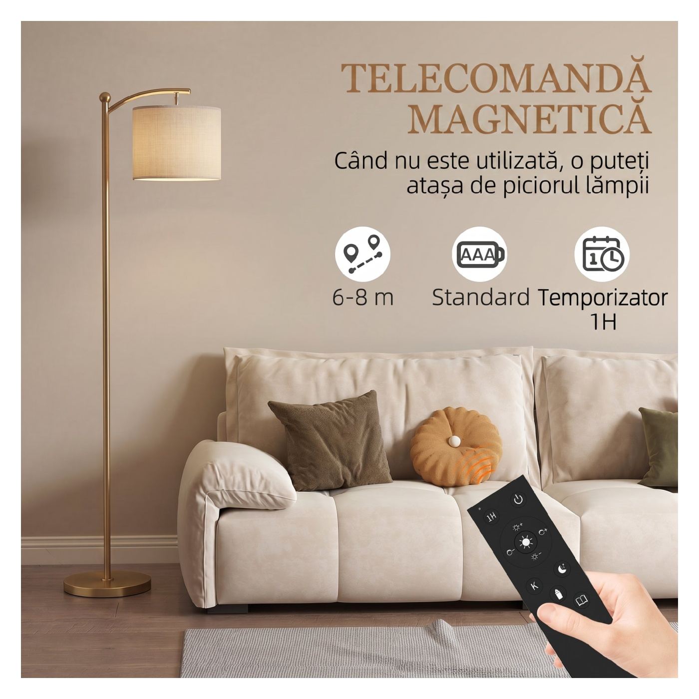 Lampadar LED Dimabil cu Telecomandă, 11 Temperaturi de Culoare și 11 Niveluri de Luminozitate, Timer 60 Min, pentru Living, Sufr - 6