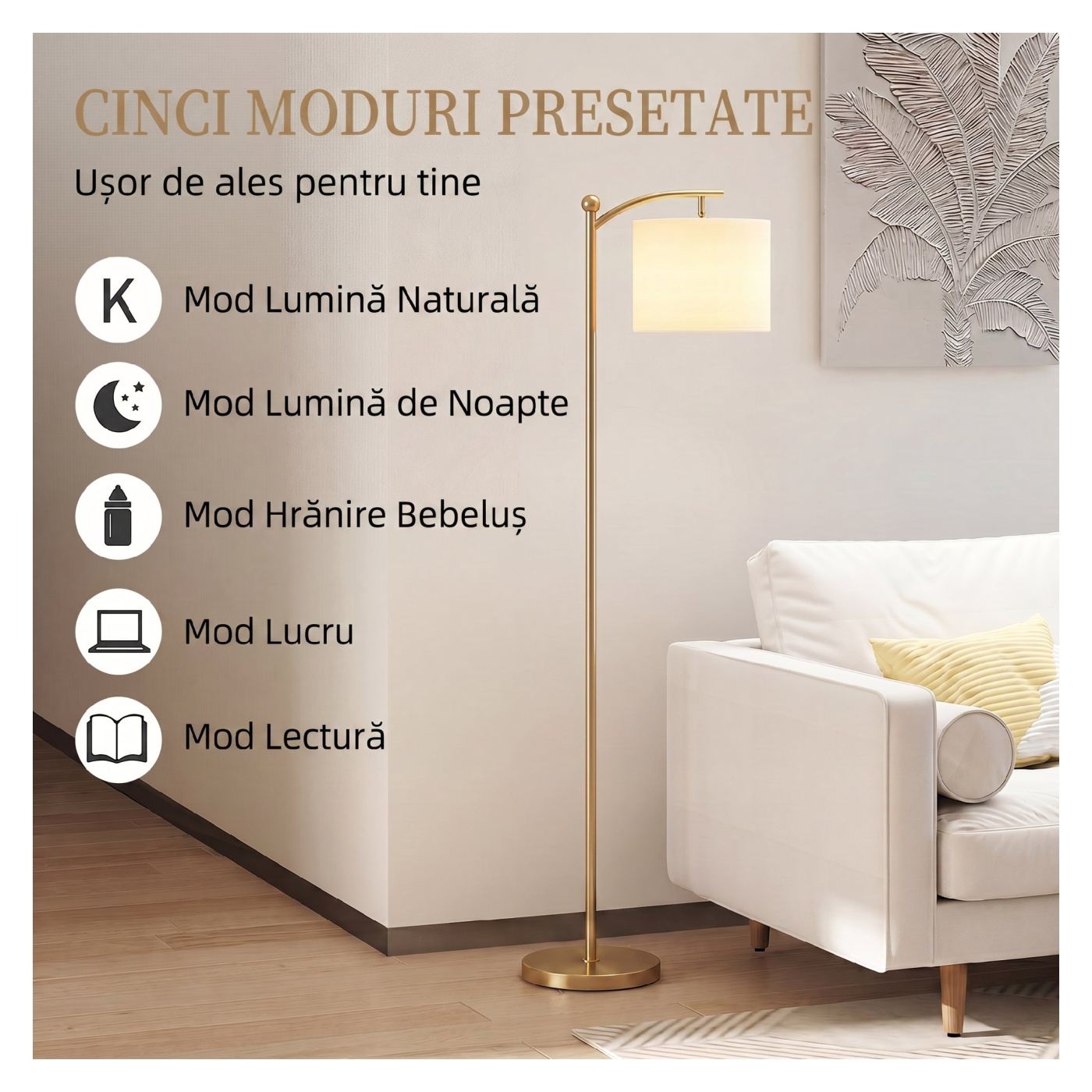 Lampadar LED Dimabil cu Telecomandă, 11 Temperaturi de Culoare și 11 Niveluri de Luminozitate, Timer 60 Min, pentru Living, Sufr - 7