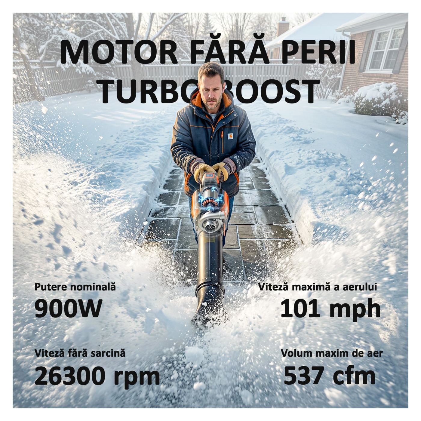 Акумулаторен листосъбирач 20V, 900W безчетков мотор, 3 степени на скорост, Turbo Boost, зарядно устройство, лек, за градина - 4
