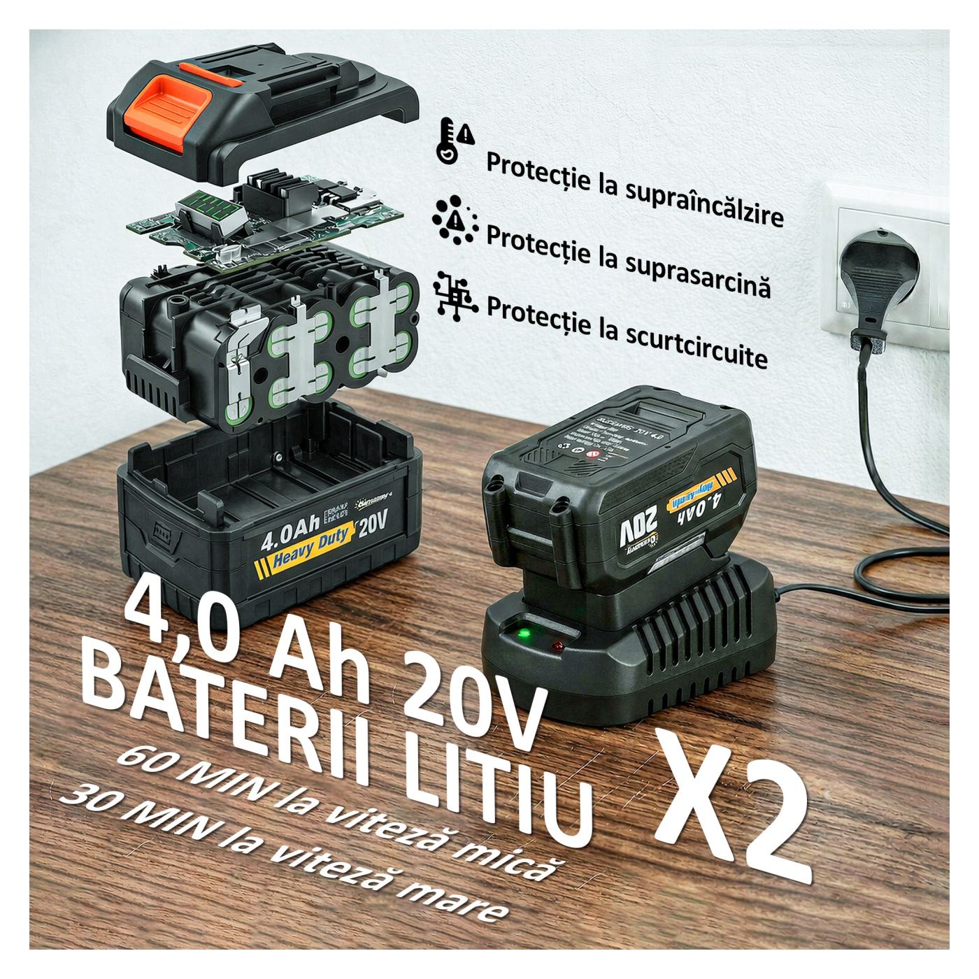 Акумулаторен листосъбирач 20V, 900W безчетков мотор, 3 степени на скорост, Turbo Boost, зарядно устройство, лек, за градина - 5