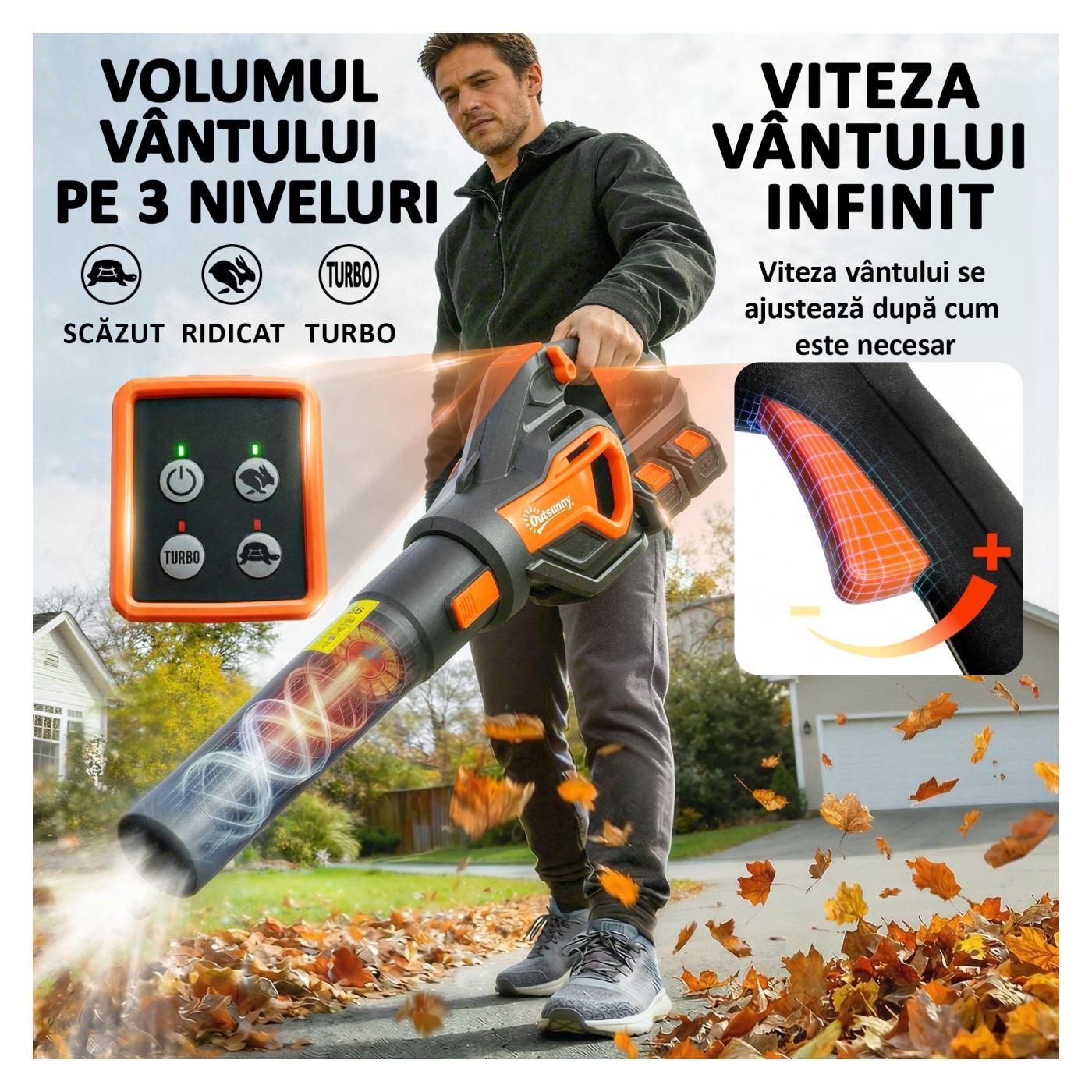 Акумулаторен листосъбирач 20V, 900W безчетков мотор, 3 степени на скорост, Turbo Boost, зарядно устройство, лек, за градина - 6