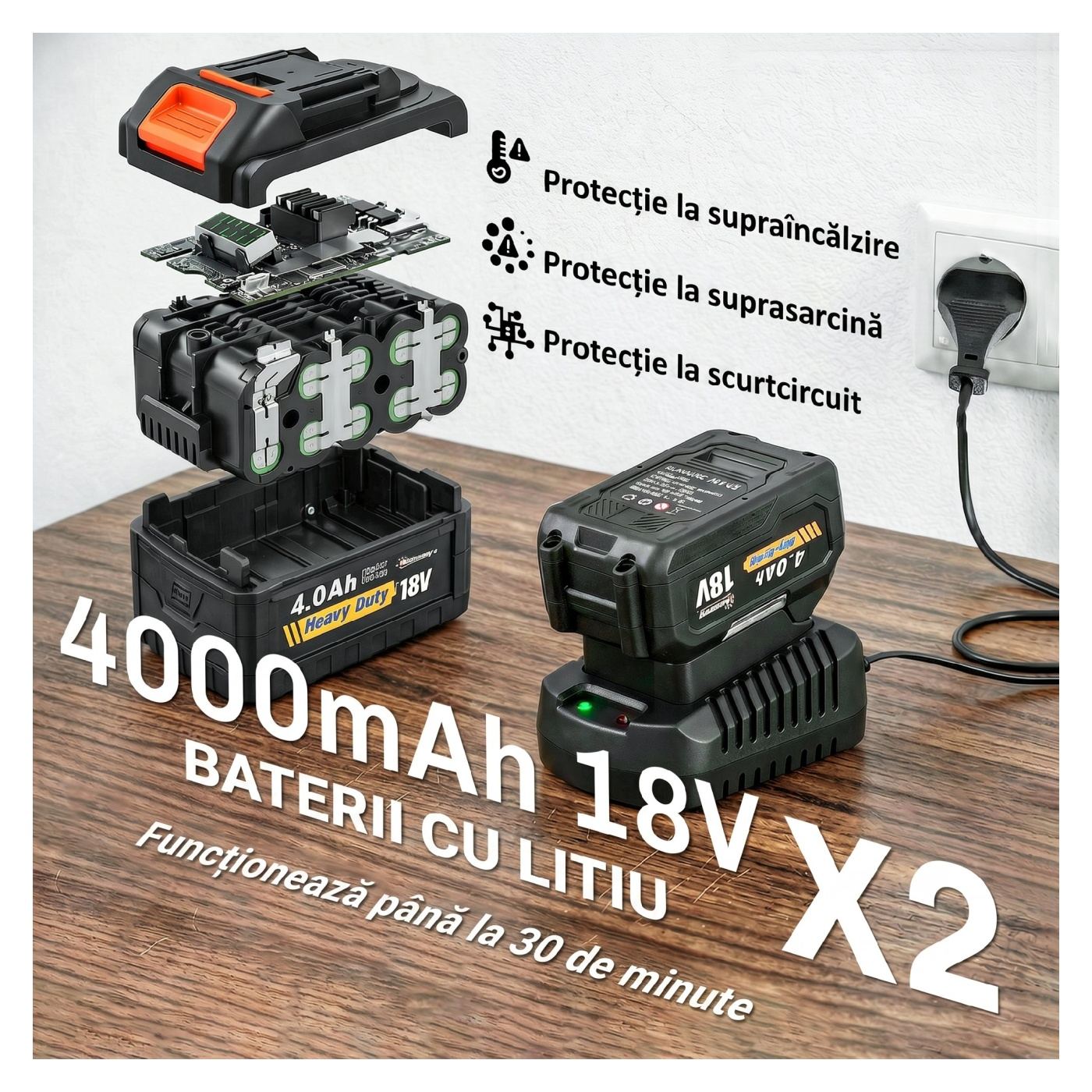 Акумулаторен листосъбирач 36V, 2x 4Ah батерии, 1000W безчетков мотор, 3 степени на скорост 270 км/ч, Turbo Boost - 5