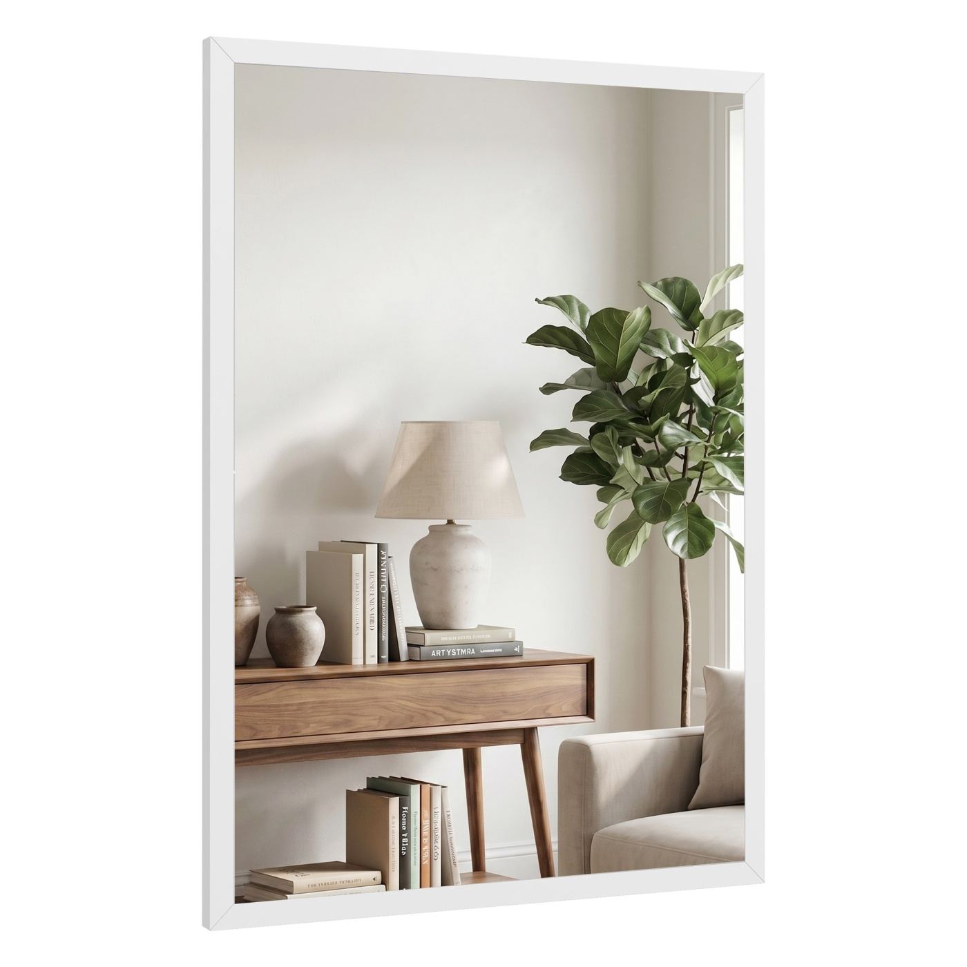 Правоъгълно огледало за стена с куки, стъкло и MDF огледало, 50x70 см, бяло - 11