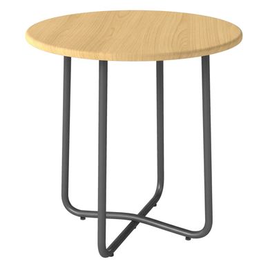 Măsuță Rotundă pentru Grădină, Măsuță de Exterior din Metal, pentru Balcon și Terasă, Ø48x51 cm, Efect Lemn Natural