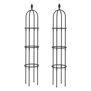 Set de 2 Suporturi pentru Plante Cățărătoare cu Înălțimea de 1,74 m, Spalier din Oțel cu Decorațiuni pentru Trandafiri, Roșii, F