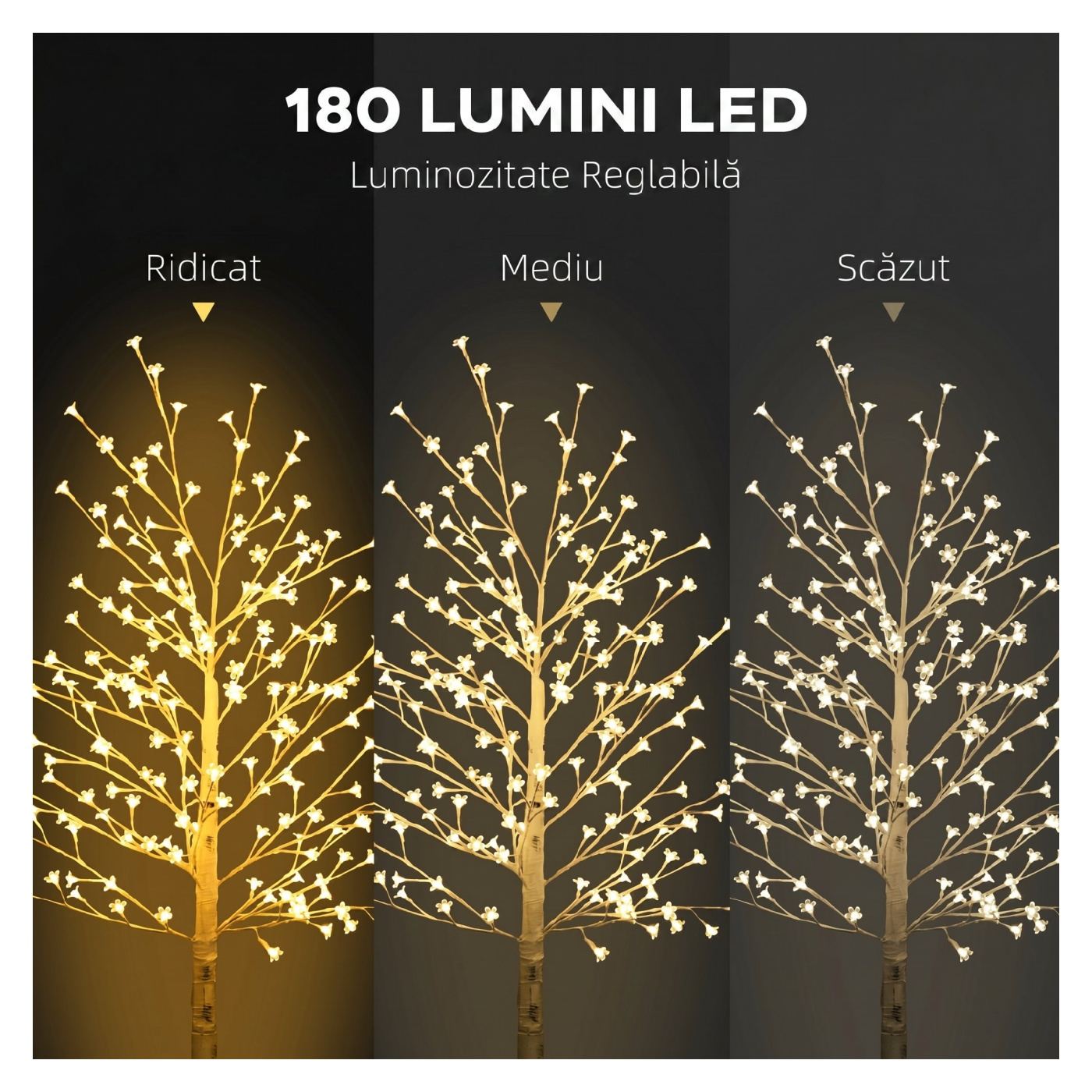 Светеща бреза с 180 LED лампички, височина 180 см и 18 клона, светещо дърво с 3 нива на яркост - 4