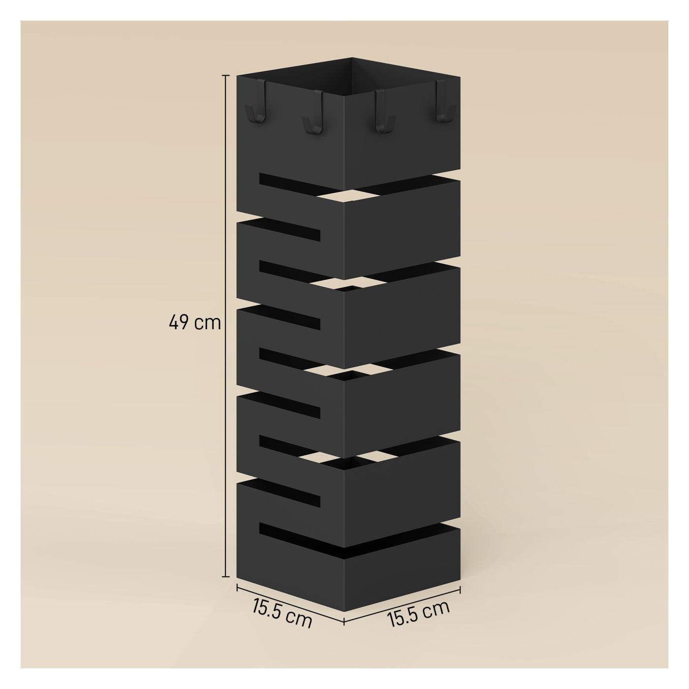 Suport Modern pentru Umbrele, Suport Metalic Freestanding cu Cârlige și Tavă pentru Scurgere, Design Sculptural pentru 8 Umbrele - 3