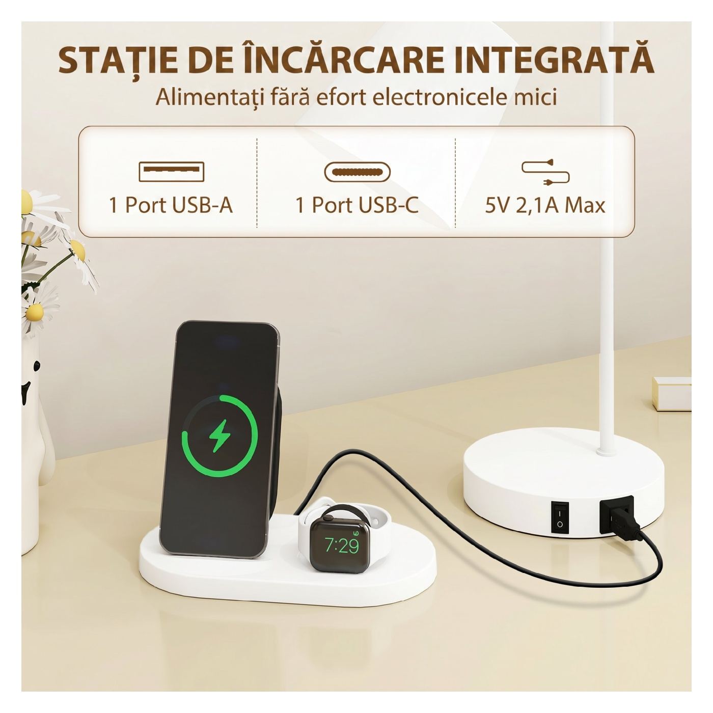 Комплект от 2 модерни настолни лампи от стомана с USB портове, фасунга E27, крушката не е включена, за всекидневна, офис и спалн - 4