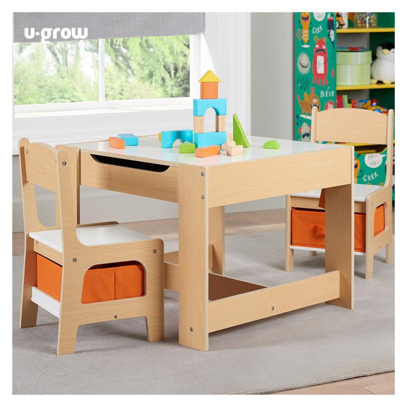Комплект маса и 2 стола, Естествено дърво, U-Grow - 9