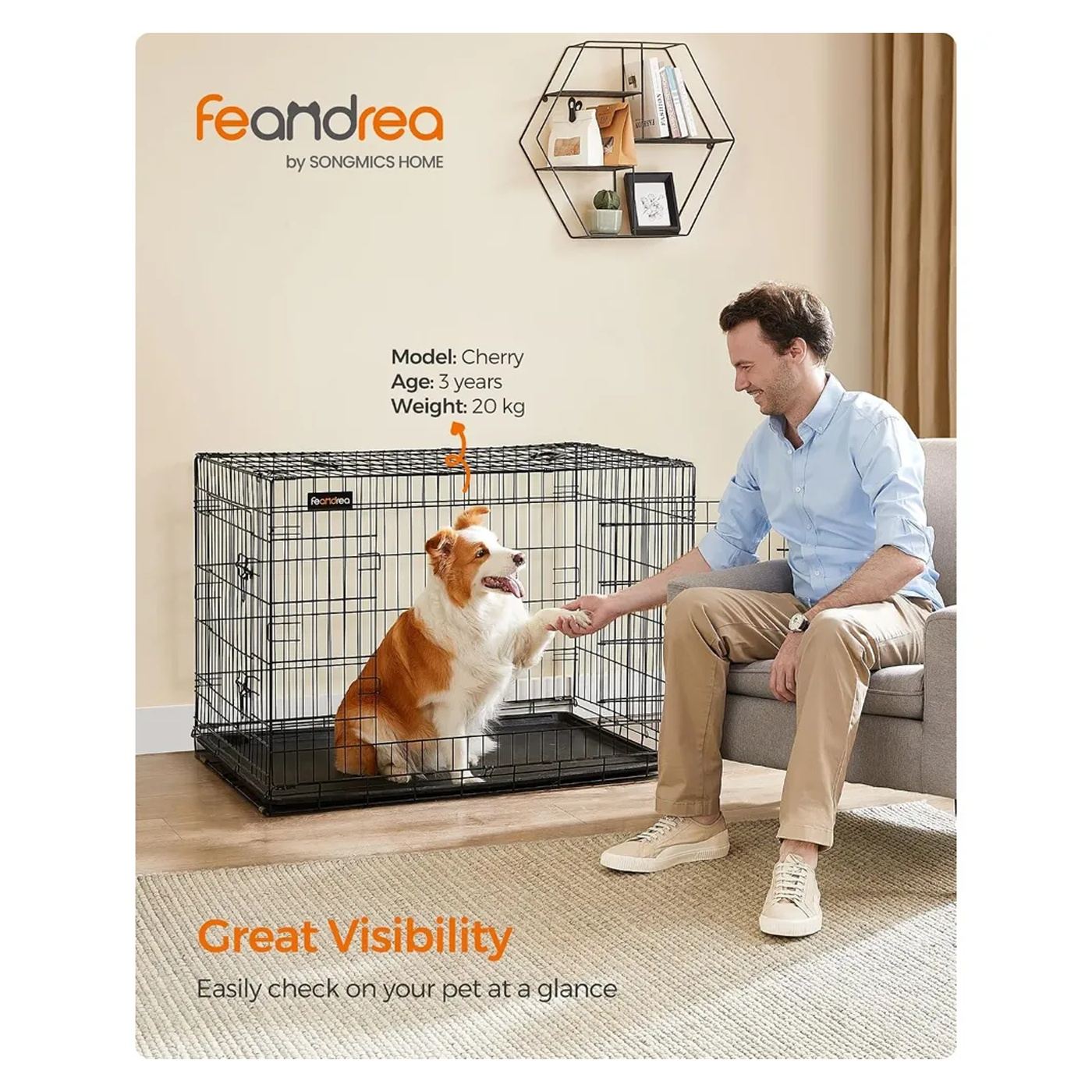 Feandrea XL клетка за куче, 107 x 77.5 x 70 см, черна - 2