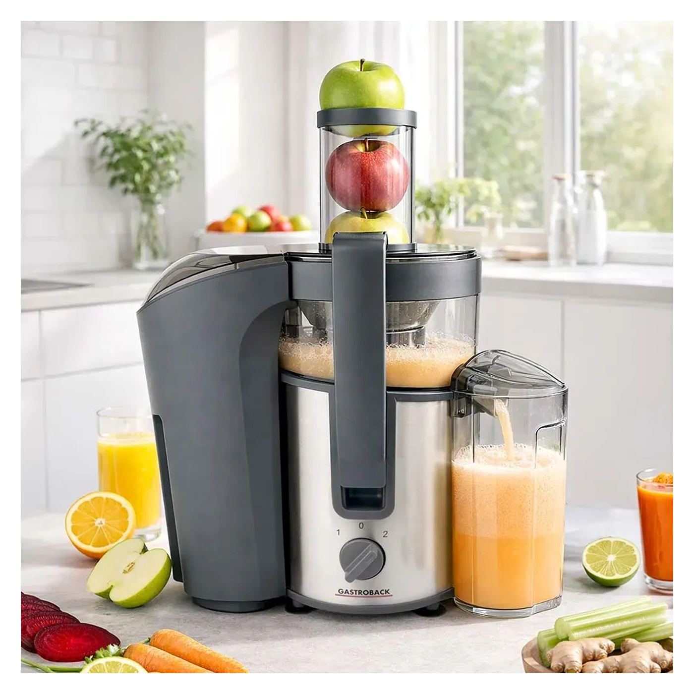 XL Сокоизстисквачка за плодове и зеленчуци, Gastroback, Vital Juicer Plus, 1 литър, 800 W, Неръждаема стомана/Черен - 2