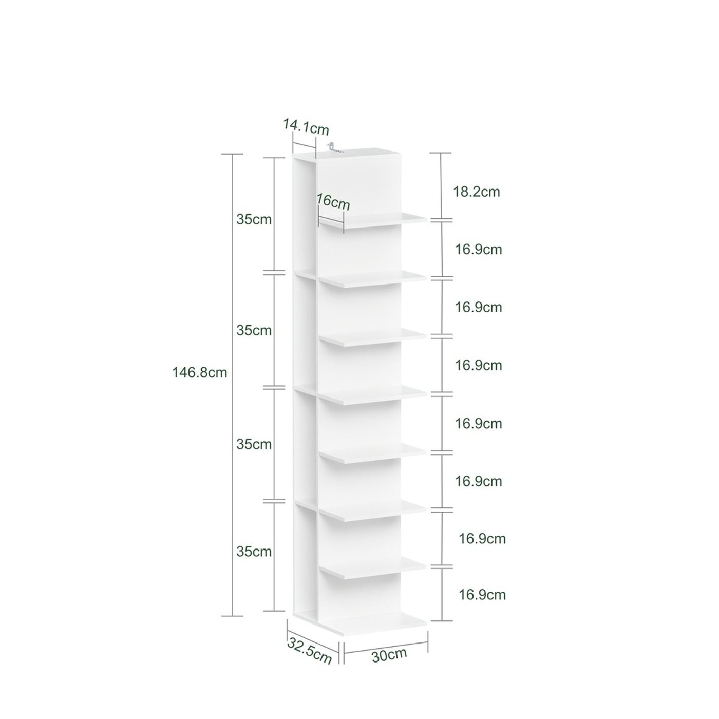 SoBuy Ъглов рафт с 7 нива Бял 30x32.5x146.8 см STR14-H-W - 3