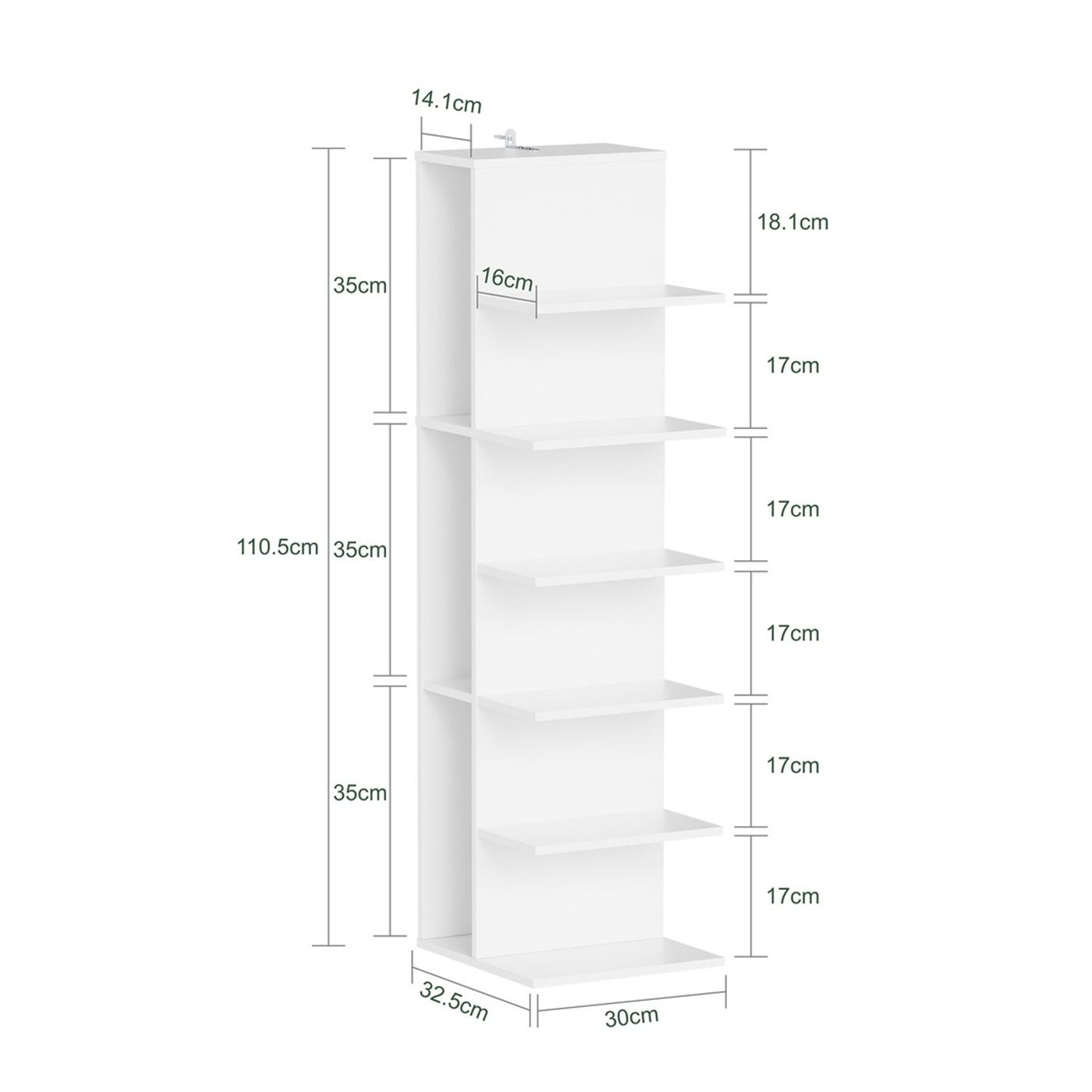 SoBuy Ъглов рафт Бял 30x32.5x110.5 см STR14-W - 3