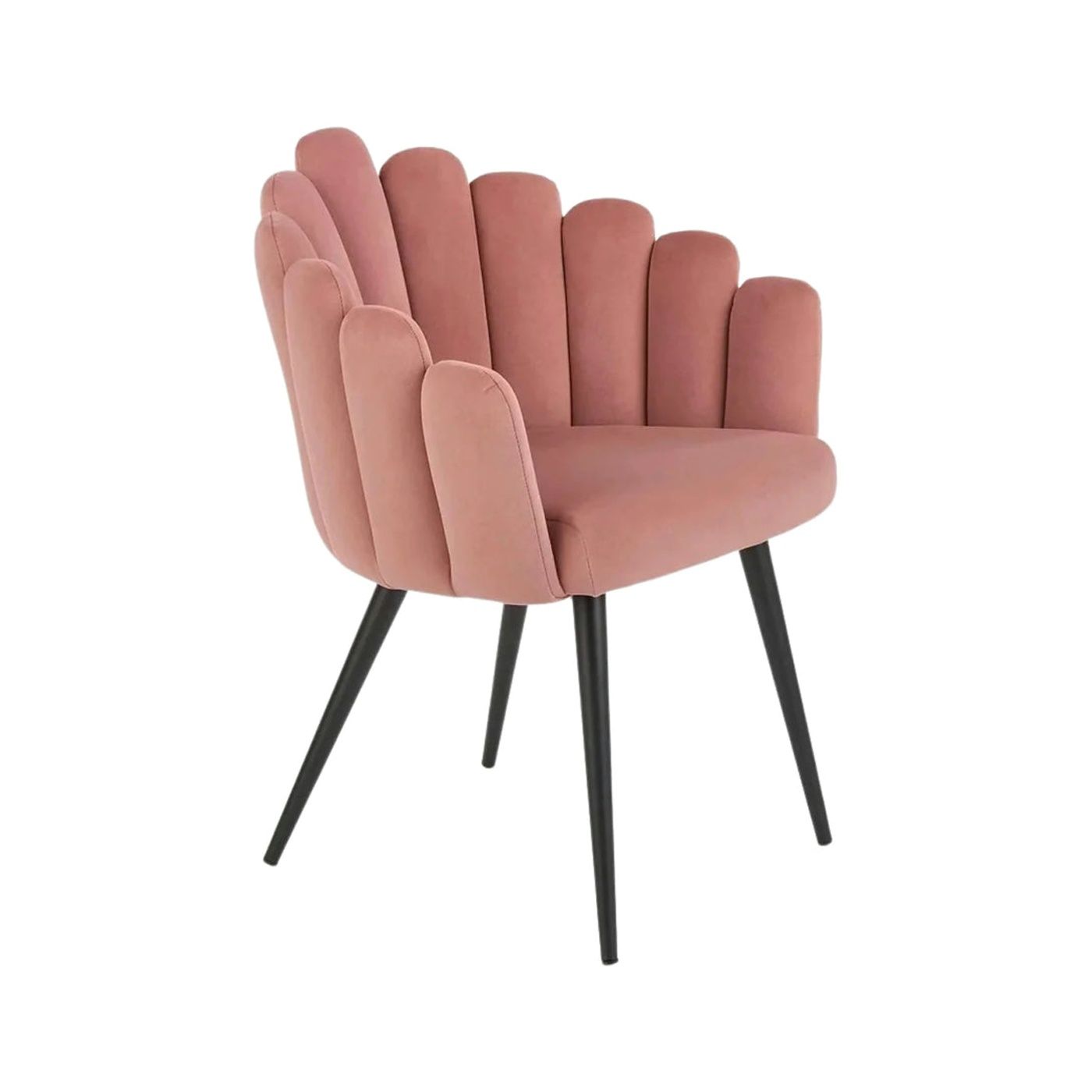 Scaun modern tapitat K410, roz/negru, stofa catifelat/metal, 65x62x85 cm