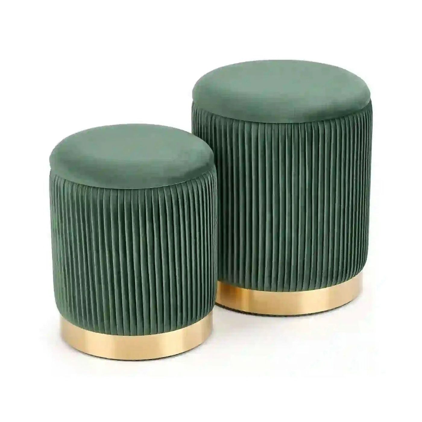 Set 2 tabureti MONTY, stofa catifelata, verde inchis, cu spatiu depozitare