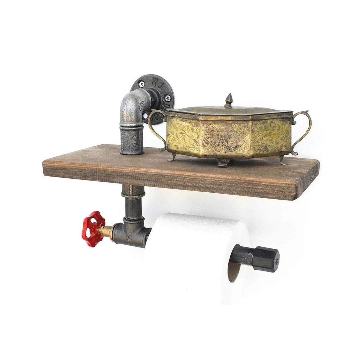Suport hartie igienica BORURAF 175, stejar inchis/gri inchis, metal/lemn molid, 31x14x22 cm