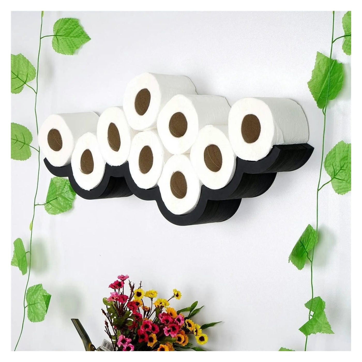 Suport hartie igienica WC018, negru, lemn, 62x16x9 cm
