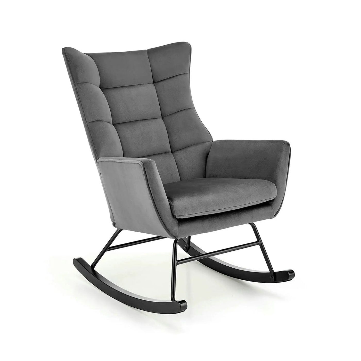 Scaun balansoar tapitat BAZALTO, gri/negru, stofa catifelata, 70x90x92 cm