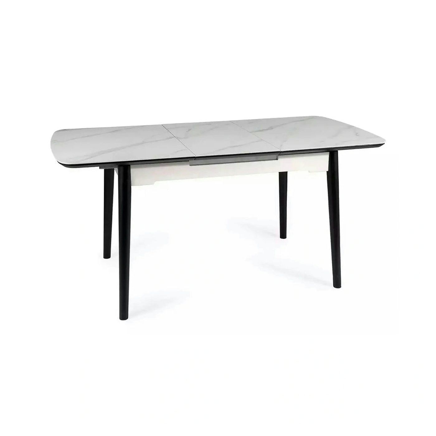 Masa extensibila APOLLO, alb cu efect de marmura/negru, 120/160x80x76 cm