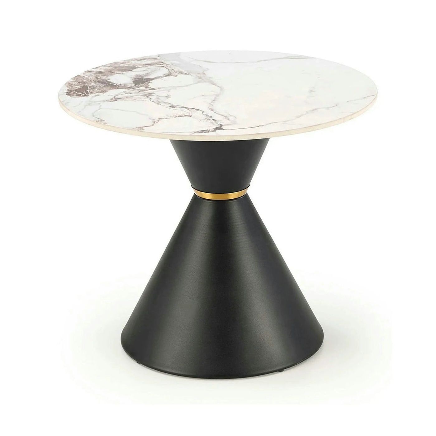Masuta cafea blat marmura GORETTI S, alb cu efect de marmura/negru/auriu, otel, 60x60x51 cm