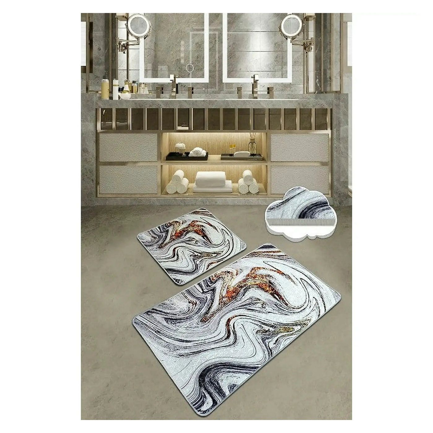 Set 2 covorase baie BLUR, forma dreptunghiulara, poliester, multicolor