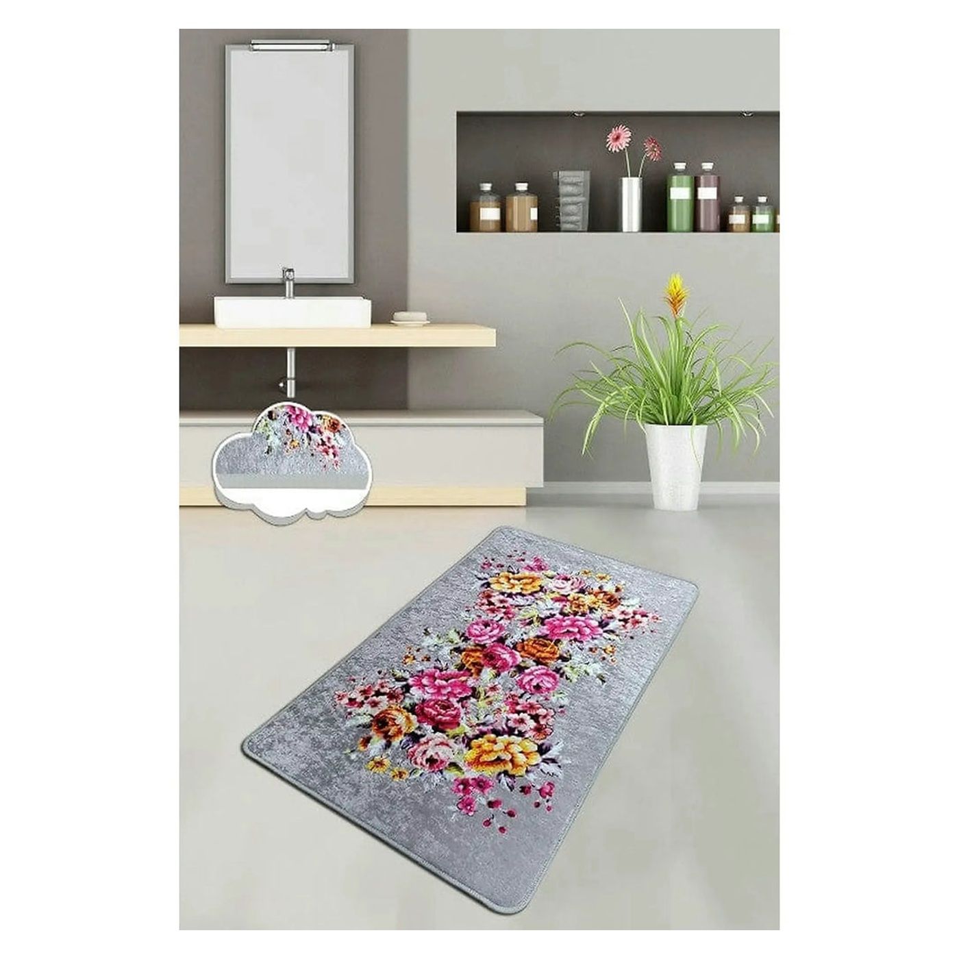 Covoras baie SOIL, 80x100 cm, forma dreptunghiulara, poliester, multicolor
