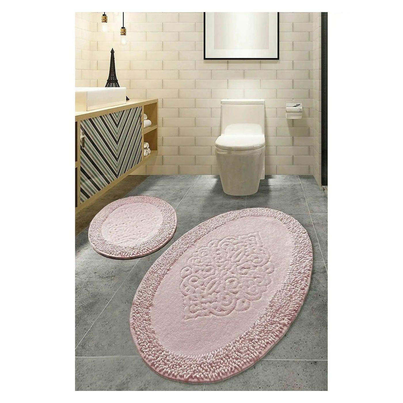 Set 2 covorase baie PIANTE, forma ovala, bumbac, roz