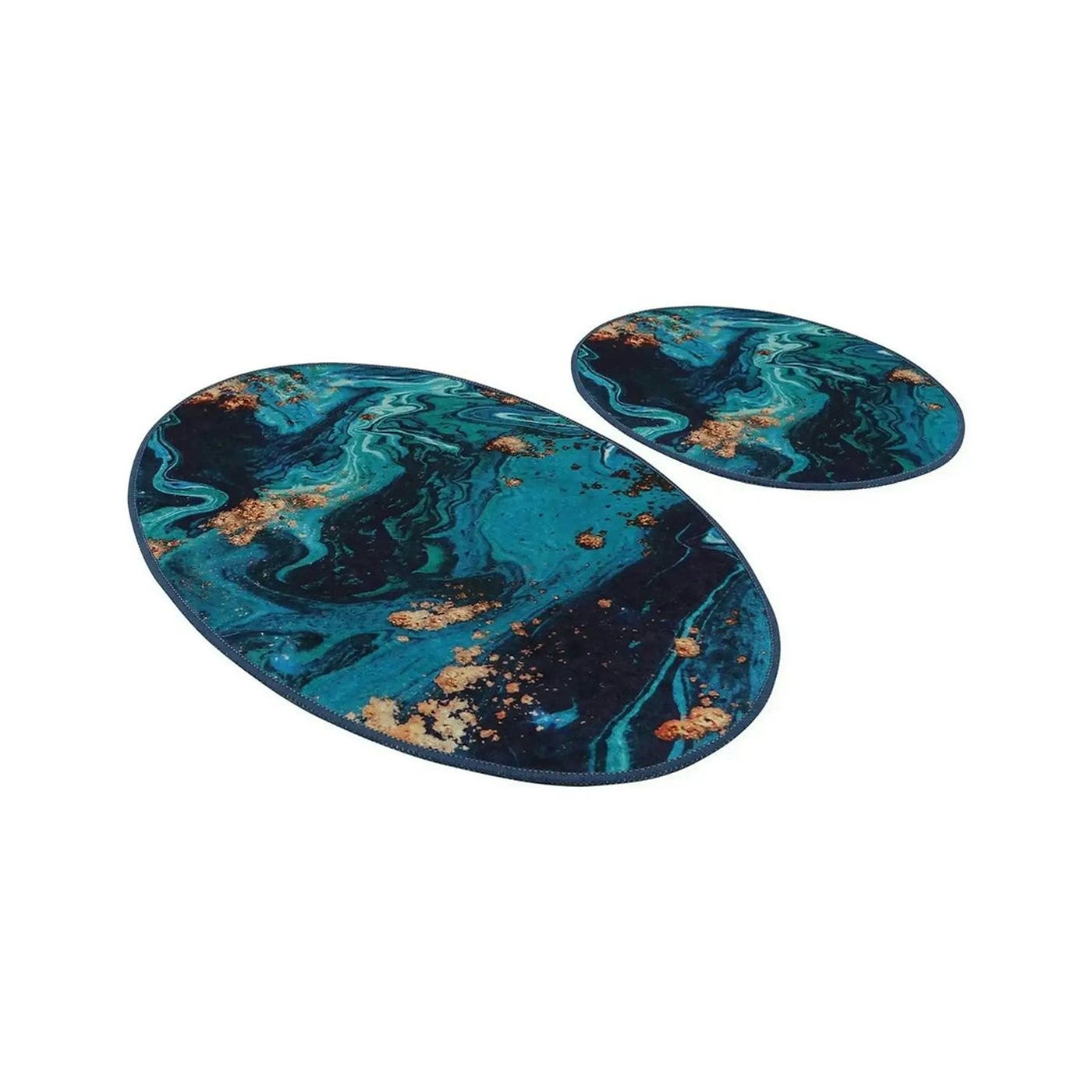 Set 2 covorase baie MARBLING, forma ovala, poliester, multicolor