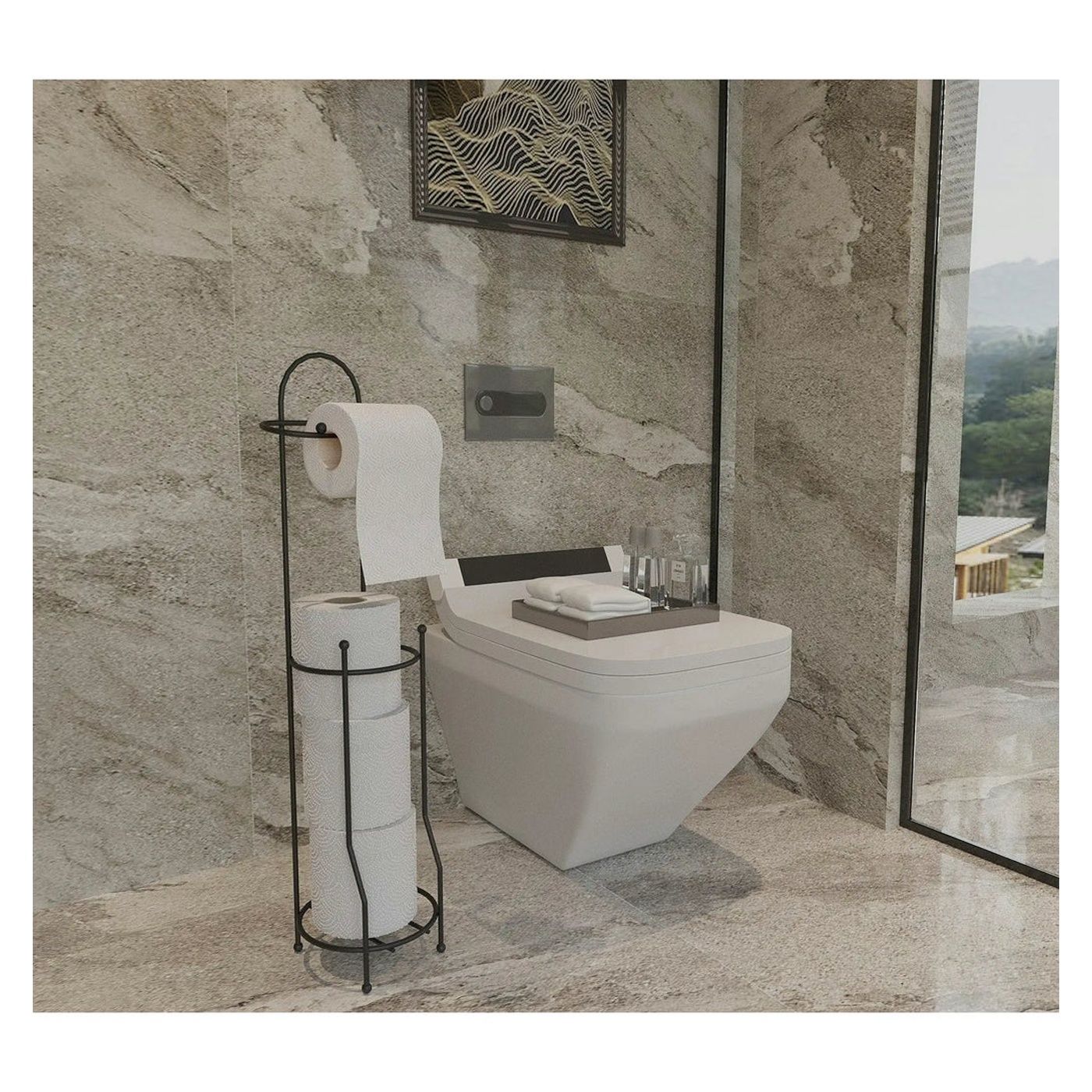 Suport hartie igienica SB161-B, negru, metal, 16x15x67 cm